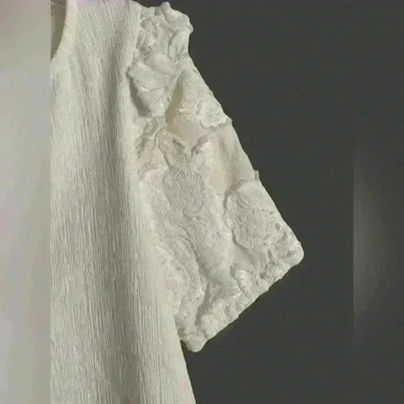 Anthropologie RARE Jacquie Lace Sleeved Top SM by Current Air Ivory Split V Neck - Picture 5 of 10